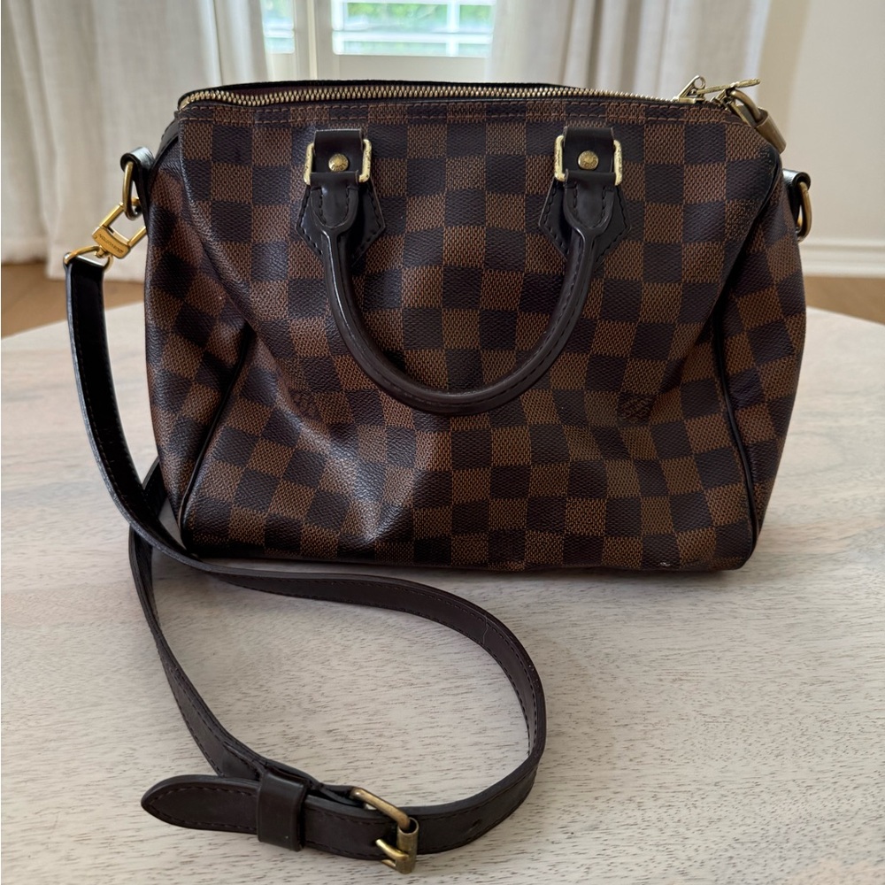 Louis Vuitton Speedy 25 Damier Ebene Bag With Strap Authentic